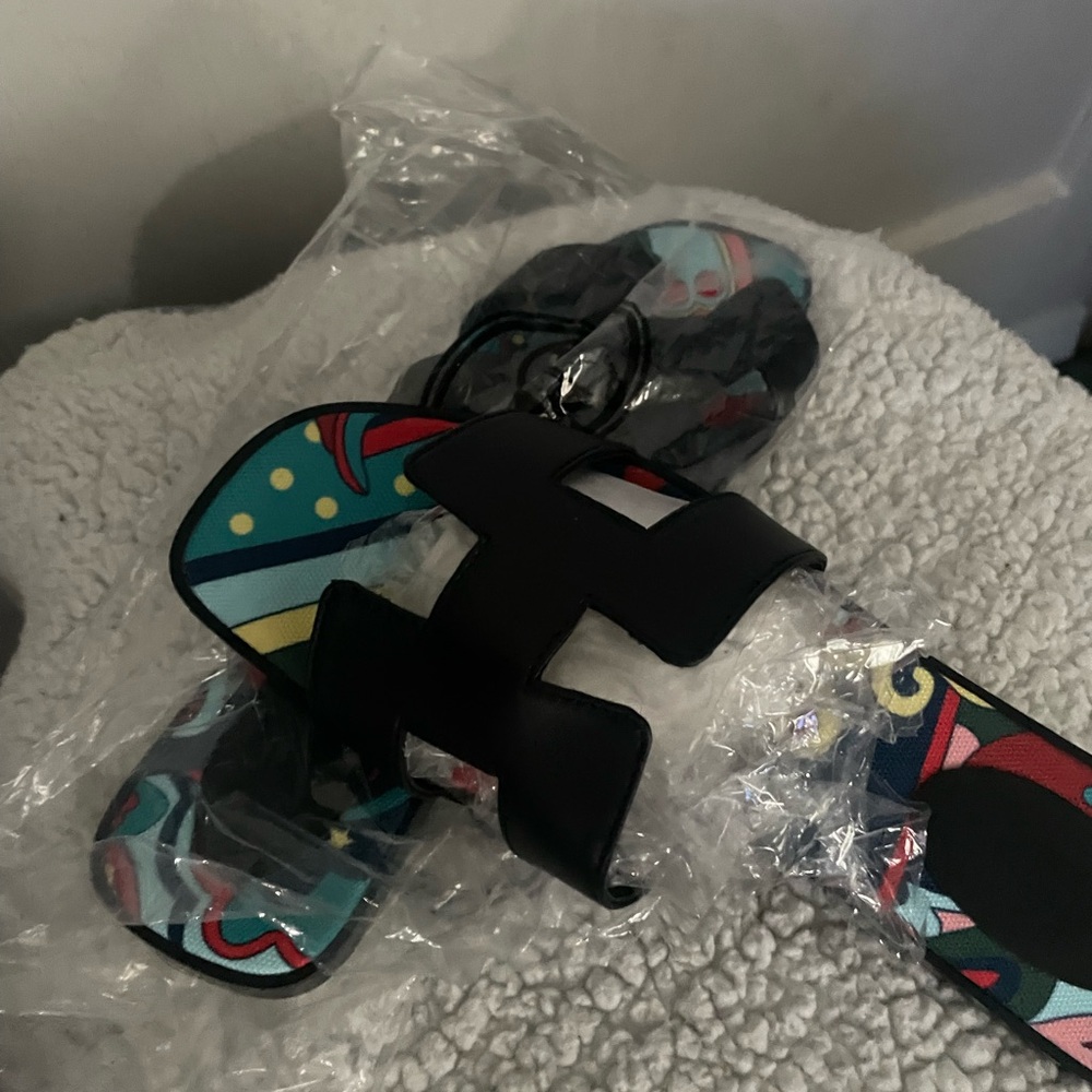 Black and Multicolor Sandals
